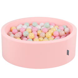 KiddyMoon Piscine à Balles ∅ 7Cm pour Bébé Rond Fabriqué En UE, rose:beige pastel/jaune pastel/blanc/menthe/rose poudré, 90x30cm/200 Balles