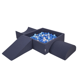 KiddyMoon Aire De Jeux en Mousse avec Carré Piscine À Balles pour Enfants, bleu foncé:babyblue/bleu/perle, Piscine (200 Balles) + Version 4