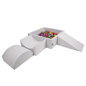 KiddyMoon Aire De Jeux en Mousse avec Carré Piscine À Balles pour Enfants, gris clair: jaune/vert/bleu/rouge/orange, Piscine (300 Balles) + Version 4