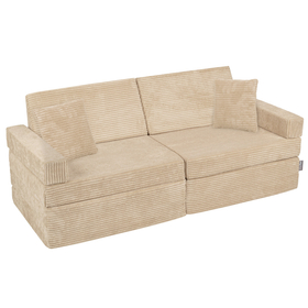 KiddyMoon Canapés Pliant pour Enfants Canapé-Lit Convertible Bébés-Canapé Lit Coucher Salle de Jeux Pliable Matelas au Sol Mini-Canapé Chaise-Lit, beige, Canapés avec 2 Oreillers