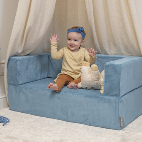 KiddyMoon Canapé en Mousse pour Enfants avec Balles Pour chambre d'enfant Léger Modulable Confortable Housse Amovible Parfait pour Jouer Lire et Se Détendre, bleu, Canapé