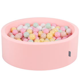 KiddyMoon Piscine à Balles ∅ 7Cm pour Bébé Rond Fabriqué En UE, rose:beige pastel/jaune pastel/blanc/menthe/rose poudré, 90x30cm/200 balles