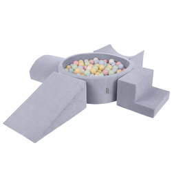 KiddyMoon Parcours Motricité En Mousse Avec Balles Enfants Favorise Créativité, Gris foncé : bleu pastel/jaune pastel/blanc/menthe/rose poudré, Piscine (300 Balles) + Version 5