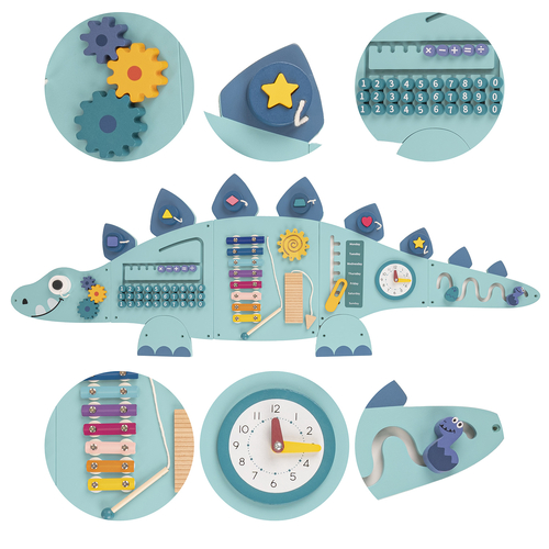 KiddyMoon Montessori Planche Activité Dinosaure Pour Enfants Bois Éducatif AB-001, bleu marine, Taille unique