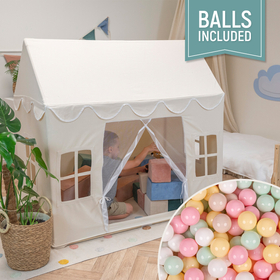 KiddyMoon Tente de Jeu Pour Enfants Maison De Jeu Pliable Tente Enfant Espace Créatif Pour Enfants Coin Douillet Idéal Pour Jouer À L’Intérieur Et À L’Extérieur, naturel: beige pastel/jaune pastel/blanc/menthe/rose poudré, 400 Balles