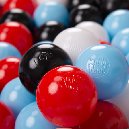 KiddyMoon Balles pour Piscine Colorées ∅6cm Plastique Enfant Bébé Fabriqué en EU, noir/blanc/rouge/baby blue, 100 Balles/6cm