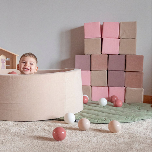 KiddyMoon blocs mous pour bébé cubes de construction en mousse housse velours, cubes: vert forêt-rose de sables-gris de montagnes, 48 Pieces