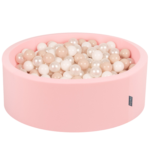 KiddyMoon Piscine à Balles ∅ 7Cm pour Bébé Rond Fabriqué En UE, rose:beige pastel/blanc/perle, 90x30cm/200 Balles