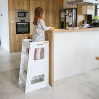 KiddyMoon Tour D'Apprentissage/D'Observation Montessori pour Enfant en Bois 3 Hauteurs Réglables Pieds Anti-Bascule, Blanc, 91,5x39,3x49,4