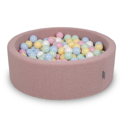 KiddyMoon Piscine à Balles Boules 7 cm pour un Remplissage plus Généreux Pour Bébés au Housse Teddy, Convient dès 8 Mois, rose: bleu pastel/jaune pastel/blanc/menthe/rose poudré