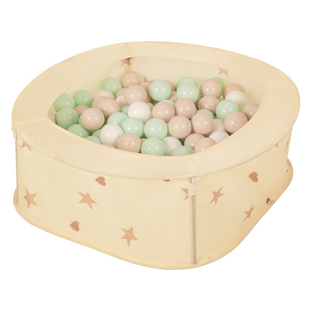 NK-200X piscine aire de jeux pliable avec balles, beige clair: peige pastel/blanc/menthe, 100 Balles