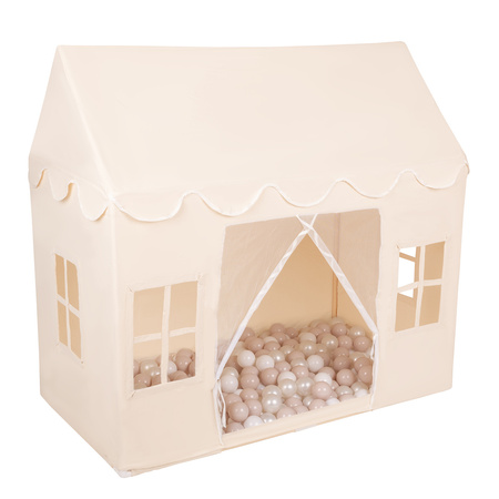 KiddyMoon Tente de Jeu Pour Enfants Maison De Jeu Pliable Tente Enfant Espace Créatif Pour Enfants Coin Douillet Idéal Pour Jouer À L’Intérieur Et À L’Extérieur, naturel: beige pastel/blanc/perle, 200 Balles