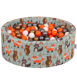 KiddyMoon Piscine à Balles ∅ 7Cm pour Bébé Rond Fabriqué En UE, renard-vert:orange/argenté/or/blanc, 90x30cm/200 balles