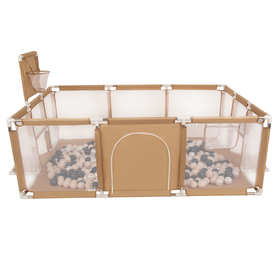 Parc Bébé avec Balles Plastiques Aire De Jeu Pliable Basket Football, beige : turquoise foncé/beige pastel/perle, 100 balles