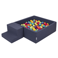 KiddyMoon Aire De Jeux en Mousse avec Carré Piscine À Balles pour Enfants, bleu foncé:vertClr/jaune/turq/orange/rfoncé/violet, Piscine (100 Balles) + Marches