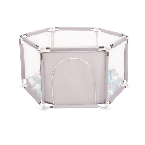 parc bébé hexagonal pliable avec balles plastiques, Gris:gris/blanc/turquoise, 400 balles