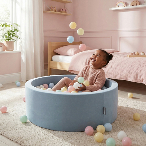 KiddyMoon Piscine À Balles ∅ 7Cm pour Bébé Rond Fabriqué en UE, bleu: beige pastel/blanc/perle, 90x30cm/300 Balles