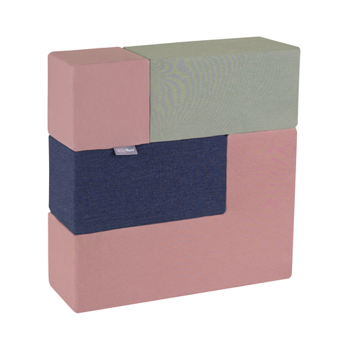 KiddyMoon blocs mous pour bébé cubes de construction en mousse, mix: bruyère/bleu foncé/beige/sage, 9 Pieces