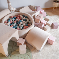 KiddyMoon Aire Velvet De Jeux en Mousse avec Rond Piscine à Balles pour Enfants, beige sableux: turquoise foncé/beige pastel/vert-gris/saumon, Piscine (200 Balles) + Version 5