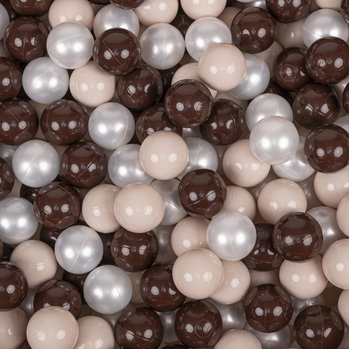 KiddyMoon Piscine à Balles Boules 7 cm pour un Remplissage plus Généreux Pour Bébés au Housse Teddy, Convient dès 8 Mois, Crème: Beige Pastel/Marron/Perle, 90x30cm/200 Balles