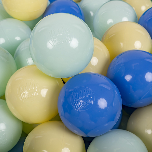 KiddyMoon Balles Colorées Plastique ∅7cm pour Piscine Enfant Bébé Fabriqué en EU, jaune pastel/bleu/menthe, 100 Balles/7cm