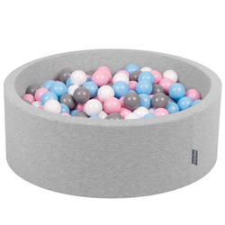 KiddyMoon Piscine à Balles ∅ 7Cm pour Bébé Rond Fabriqué En UE, gris clair:blanc/gris/babyblue/rose poudré, 90x30cm/300 Balles