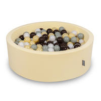 KiddyMoon Piscine À Balles ∅ 7Cm pour Bébé Rond Fabriqué en UE, beurré: vert-gris/jaune pastel/brun/blanc, 90x30cm/300 Balles