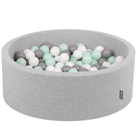KiddyMoon Piscine à Balles ∅ 7Cm pour Bébé Rond Fabriqué En UE, gris clair:blanc/gris/menthe, 90x30cm/300 balles