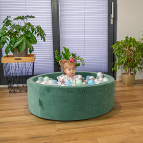 KiddyMoon Velours Piscine à Balles ∅7Cm pour Bébé Rond Fabriqué en EU, beige sableux: beige pastel/blanc/perle, 90x30cm/300 balles