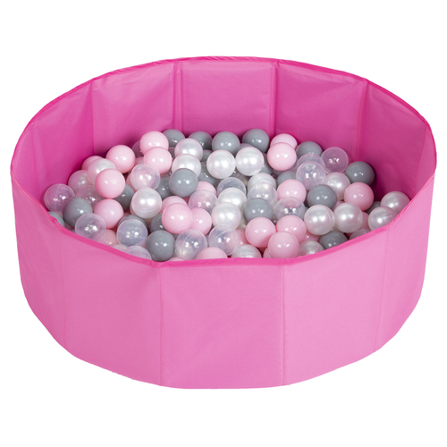 piscine à balles multicolores piscine pliable pour les enfant, rose: perle/gris/transparent/ rose poudré, 300 balles