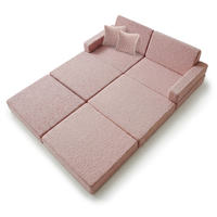 KiddyMoon Canapé Enfant en Mousse et Housse Teddy, Modulaire et Pliable, avec 2 Coussins, pour Jouer, Lire et se Détendre, rose, Canapés avec 2 Oreillers