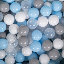 KiddyMoon Balles Colorées Plastique ∅7cm pour Piscine Enfant Bébé Fabriqué en EU, gris/blanc/transparent/babyblue, 100 Balles/7cm
