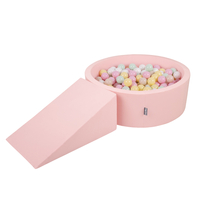 KiddyMoon Aire De Jeux en Mousse avec Rond Piscine à Balles pour Enfants, rose: beige pastel/jaune pastel/blanc/menthe/rose poudré, Piscine (100 Balles)+ Pente