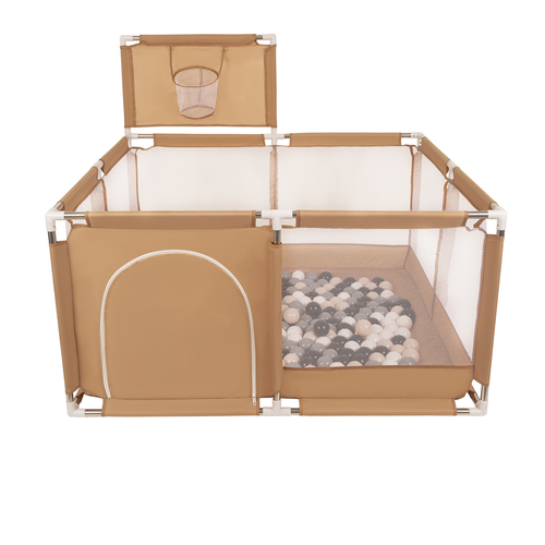parc bébé avec balles plastiques aire de jeu pliable basket, beige : beige pastel/gris/blanc/noir, 400 balles