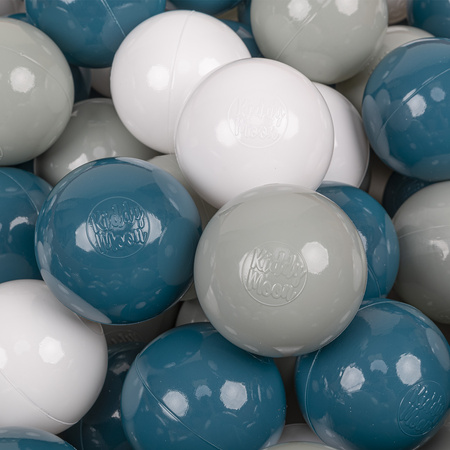 KiddyMoon Balles Colorées Plastique ∅7cm pour Piscine Enfant Bébé Fabriqué en EU, turquoise foncé/vert de gris/blanc, 100 Balles/7cm