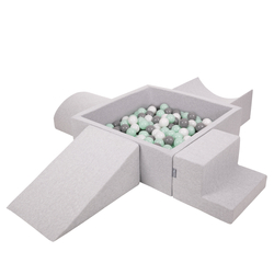 KiddyMoon Aire De Jeux en Mousse avec Carré Piscine À Balles pour Enfants, gris clair: blanc/gris/menthe, Piscine (200 Balles) + Version 5