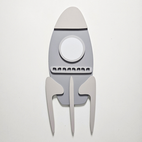Déco murale KiddyMoon Relief 3D décoration en bois contreplaqué, fusée : gris, UNI