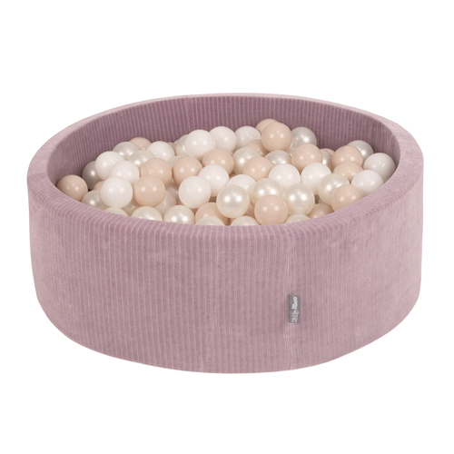 KiddyMoon Piscine À Balles pour Enfants Mousse Côtelé Pour Motricité Bébé, Violet : beige pastel/blanc/perle, 90x30cm/200 balles