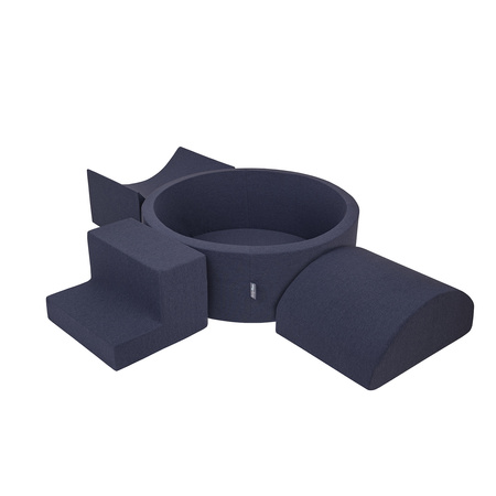 KiddyMoon Aire De Jeux en Mousse avec Rond Piscine à Balles pour Enfants, bleu foncé:perle/gris/transparent/babyblue/menthe, Piscine (200 Balles) + Version 6