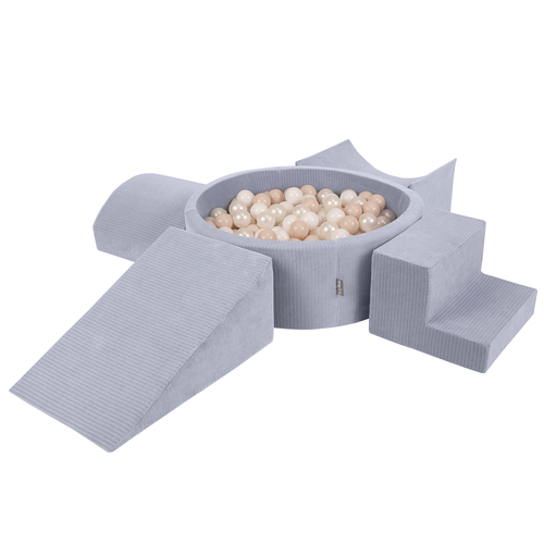 KiddyMoon Parcours Motricité En Mousse Avec Balles Enfants Favorise Créativité, gris foncé : beige pastel/blanc/perle, Piscine (200 Balles) + Version 5
