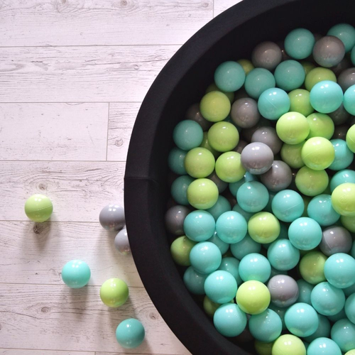 KiddyMoon Balles Colorées Plastique ∅7cm pour Piscine Enfant Bébé Fabriqué en EU, vert clair/turquoise clair/gris