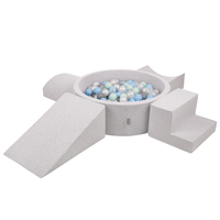 KiddyMoon Aire De Jeux en Mousse avec Rond Piscine à Balles pour Enfants, gris clair: perle/gris/transparent/babyblue/menthe, Piscine (200 Balles) + Version 5