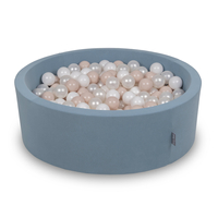 KiddyMoon Piscine À Balles ∅ 7Cm pour Bébé Rond Fabriqué en UE, bleu: beige pastel/blanc/perle, 90x30cm/200 Balles