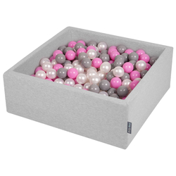 KiddyMoon Piscine à Balles ∅ 7Cm pour Bébé Carré Fabriqué En UE, gris clair: perle/gris/rose, 90x30cm/200 balles