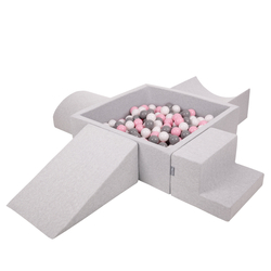 KiddyMoon Aire De Jeux en Mousse avec Carré Piscine À Balles pour Enfants, gris clair: blanc/gris/rose poudré, Piscine (200 Balles) + Version 5