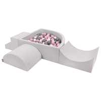 KiddyMoon Aire De Jeux en Mousse avec Quart Angulaire Piscine À Balles pour Bébé, gris clair: blanc/gris/rose poudré, Piscine (200 Balles) + Version 6