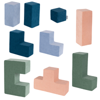 KiddyMoon blocs mous pour bébé cubes de construction en mousse housse velours, bleu lagune/vert forêt/rose de sables/bleu glacier , 9 Pieces