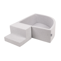 KiddyMoon Aire De Jeux en Mousse avec Quart Angulaire Piscine À Balles pour Bébé, gris clair: blanc/gris/menthe, Piscine (200 Balles)+ Marches