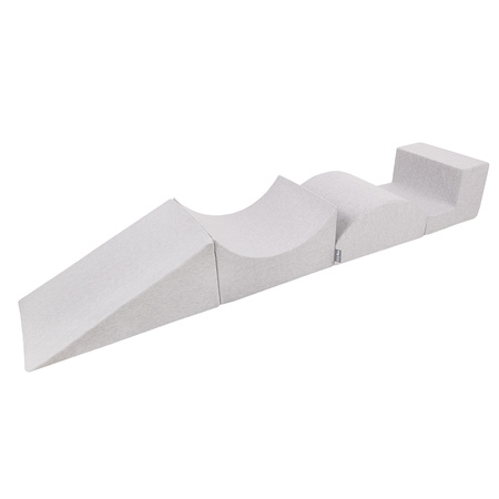 KiddyMoon Aire De Jeux en Mousse avec Rond Piscine à Balles pour Enfants, gris clair: blanc/gris/rose poudré, Piscine (200 Balles) + Version 5