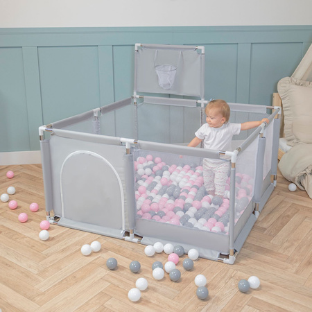 parc bébé avec balles plastiques aire de jeu pliable basket, Gris:blanc/gris/rose poudré, 100 balles